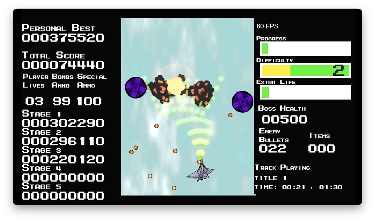 ContiGames's tweet photo. 🔥 3 DAYS TO GO 🔥

Shmup! Steam page goes live in 3 days.
Your support in Wishlisting will really help :D

Screenshot 3, the sky stage where the enemy popcorn starts shooting back!

#indiegame #shmup #SteamWishlist #gaming #bullethell #indiedev #verticalshmup #scoreattack https://t.co/2klzzhPEa5