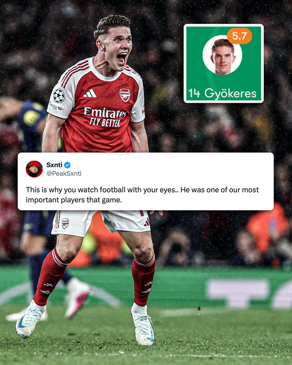 ESPNUK's tweet photo. Arsenal fans were confused by Viktor Gyokeres' rating after last night's game 👀 https://t.co/KlSdyj4NMp