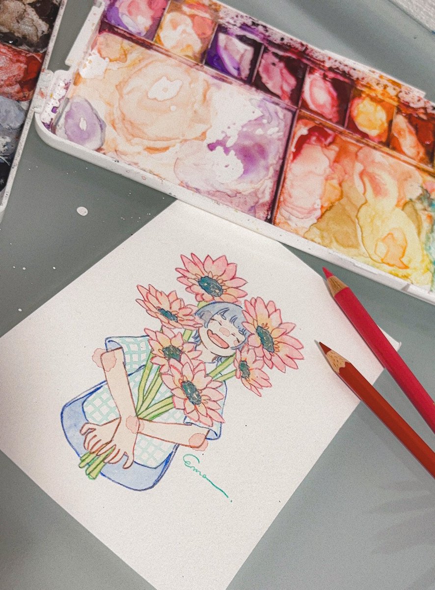 「にこにこなお花の子のドローイングを。」|ヲノダ エマのイラスト