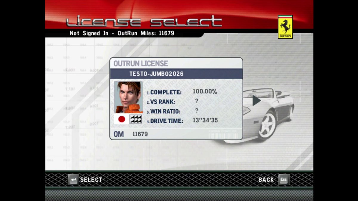shubodaba's tweet photo. Outrun 2006 Coast 2 Coast 100%クリア！(30~40時間)
個人的な難所はJennifer編の「Cape way Special Request 2」
Outrunカテゴリの車に乗って10時間くらいは苦戦したけど、ProfessionalのEnzo Ferrariに乗り換えたら3回目でクリアできた。 https://t.co/VX2eeNQ9lj