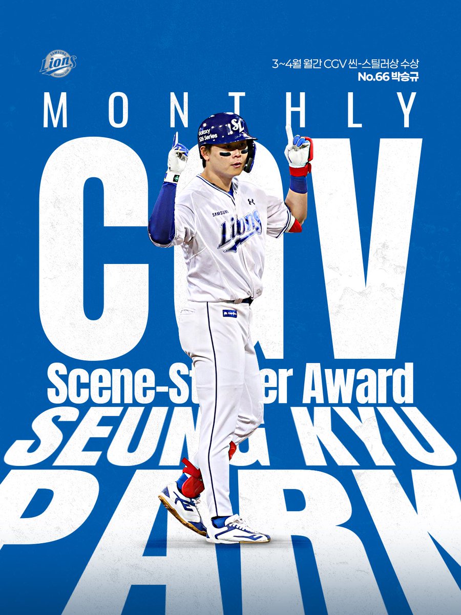 3~4월 월간 CGV 씬-스틸러상 수상👑

박승규 선수가 월간 CGV 씬-스틸러상을 수상했습니다💙

박승규 선수에게 많은 축하와 응원 부탁드립니다👏
*팬 여러분의 많은 투표 감사합니다!

#winorwow #samsunglions #삼성라이온즈 #박승규