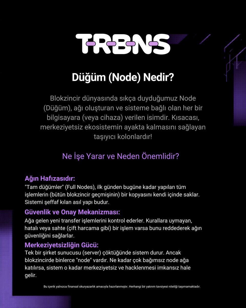 BNSKripto's tweet photo. Blokzincirin şeffaflığı ve sarsılmaz güvenliği bu düğümlerde saklı! 
Node kavramının ne anlama geldiğini, sahte işlemleri nasıl engellediğini ve merkeziyetsizliğin gücünü nasıl artırdığını sizin için tek bir görselde özetledik. 

#TRBNS #KriptoEğitim #Node https://t.co/Fsq8neRMRD