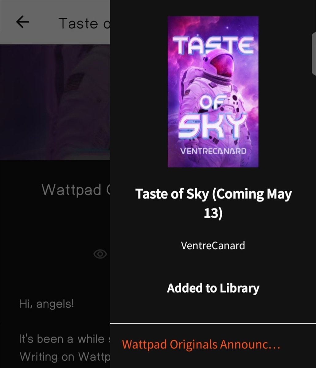 CasthrielleFaye's tweet photo. Yay! Taste of Sky (EL Girls Series 1) has been officially selected as part of Wattpad Originals and will be soon available again this coming May 13 as a paid story! Congratulations, Kapitana @VentreCanard_Wp! 🚀💜 https://t.co/UiwwxroKNA