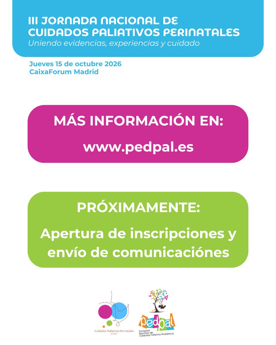 Ped_Pal's tweet photo. La III Jornada Nacional de #CuidadosPaliativosPerinatales será en @CaixaForum (Madrid) el próximo 15 de octubre Un espacio de encuentro interdisciplinar con profesionales de reconocido prestigio para avanzar en la calidad y humanización de la atención integral. https://t.co/fFt7pRzOka