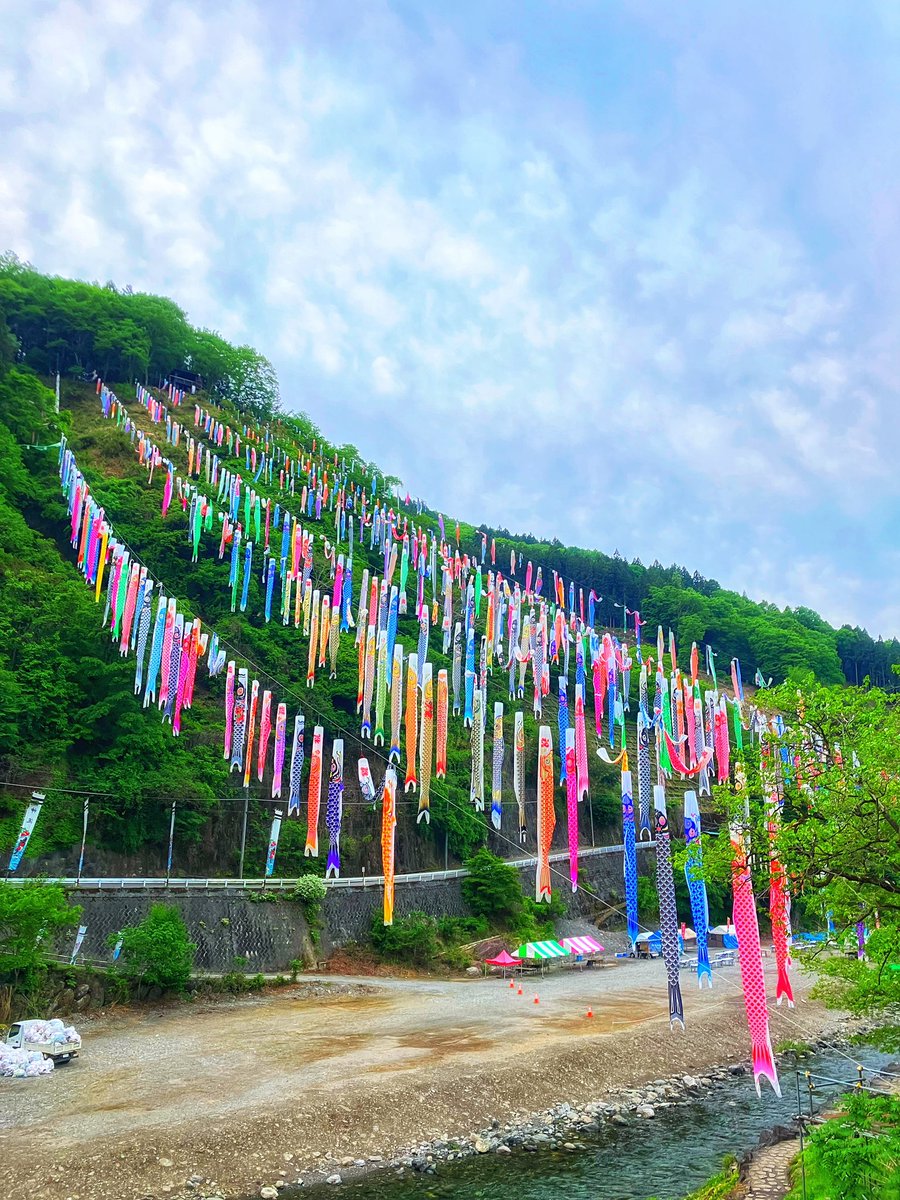 dam_RN23N's tweet photo. 万場の鯉のぼり&amp;万葉の里(群馬県多野郡神流町)
1日遅れで万場の鯉のぼりを見てきました。
朝5時くらいだったので人も車も皆無でしたw
風がなかったので泳いではなかったですがとても綺麗でした👍
(2026/05/06) https://t.co/WbZ6t8Ie5i