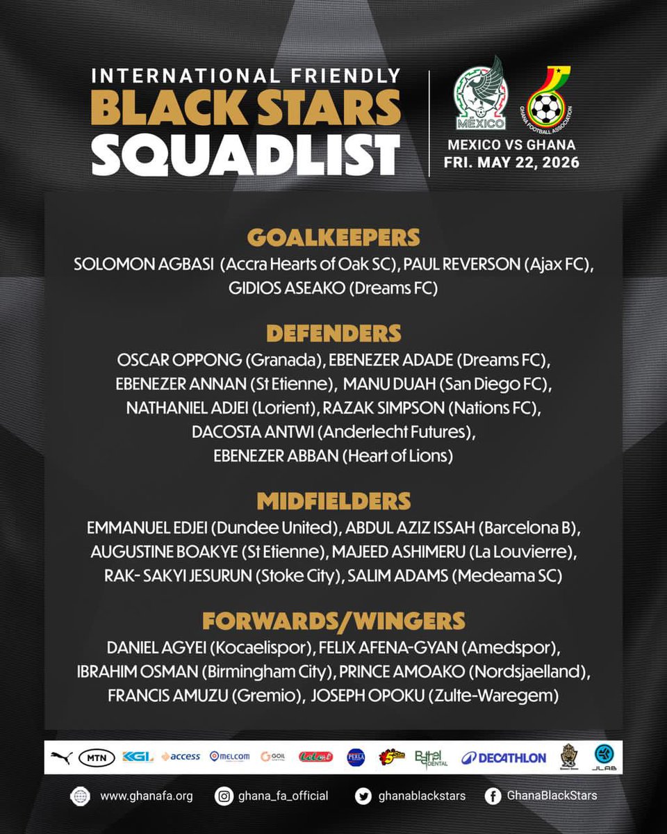 SportsAtom1's tweet photo. Coach Carlos Queiroz names a 23-man Black Stars squad for Pre-World cup friendly with Mexico. https://t.co/0vOImhJkMI
