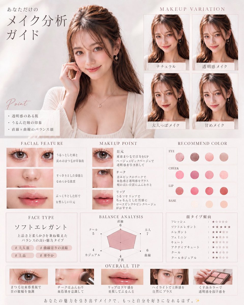 takkun_life_ea's tweet photo. 最近めちゃくちゃ流行ってるChatGPT Image2.0のThinkingモードでメイクヘア診断をAI美女で画素生成してみたらガチやばすぎた！！

これ普通に美容アフィとかと組み合わせればめちゃくちゃ最高かも！！

本日使ったプロンプト置いておきますので、是非試しにやってみてね↓ https://t.co/9tiXFPpfPh