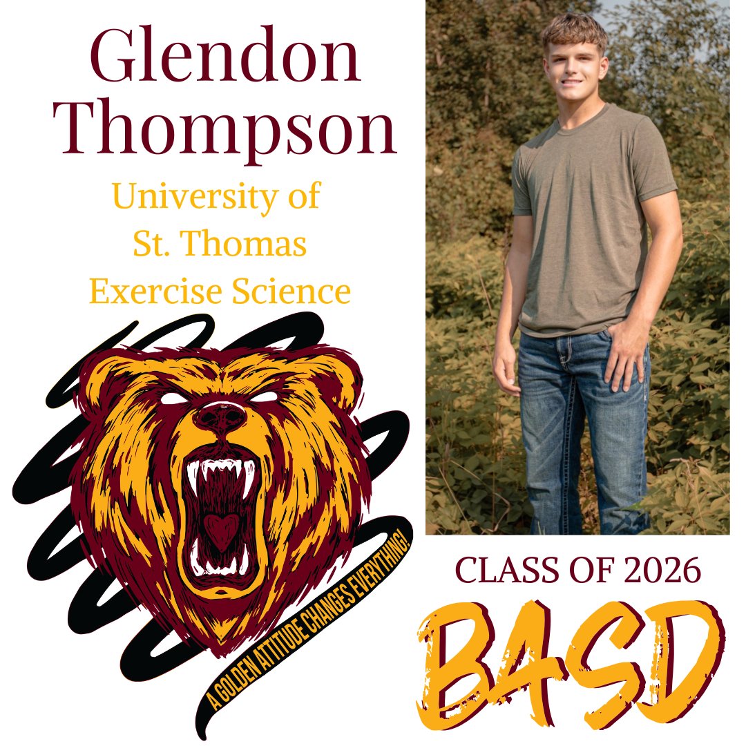 BarronAreaSD's tweet photo. We’re celebrating our incredible Barron seniors as they get ready to graduate! 🎓️

Let’s show these students how proud we are:

❤️ Lanah Gesler
💛 Glendon Thompson

#WeBackTheBears #ClassOf2026 https://t.co/bsATvq4cNu