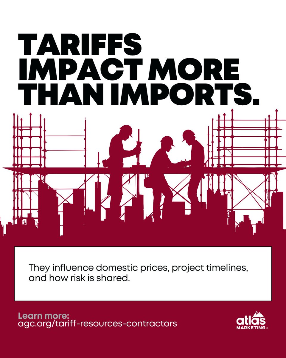 AtlasStories's tweet photo. Tariffs impact more than imports—from material pricing to contract strategy. Contractors who stay informed are better positioned to lead. Atlas Marketing helps turn industry complexity into clarity.  https://t.co/2RMq6zb7aH
#Construction #Contractors #Tariffs #AtlasMarketing #AGC https://t.co/ZP6yg3g51n