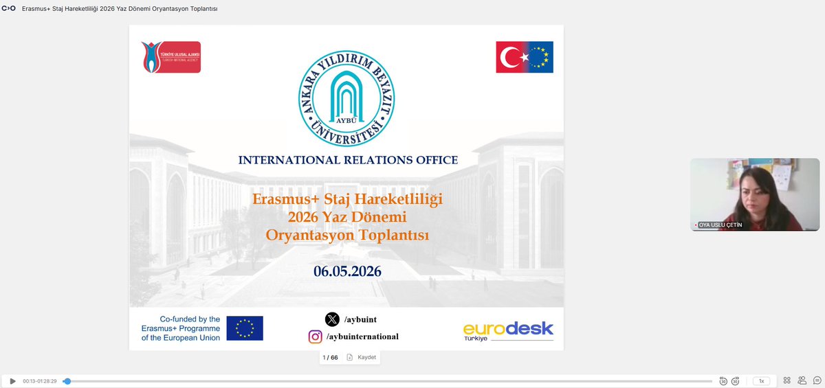 aybuint's tweet photo. Erasmus+ Öğrenci Staj Hareketliliği kapsamında 2026 yaz döneminde Avrupa’da staj yapacak 80 öğrencimiz için çevrimiçi oryantasyon toplantısı düzenledik. Süreçler örneklerle anlatıldı, sorular yanıtlandı. Tüm öğrencilerimize başarılı ve keyifli bir staj dönemi diliyoruz. 🌟 https://t.co/WASuZ25p23