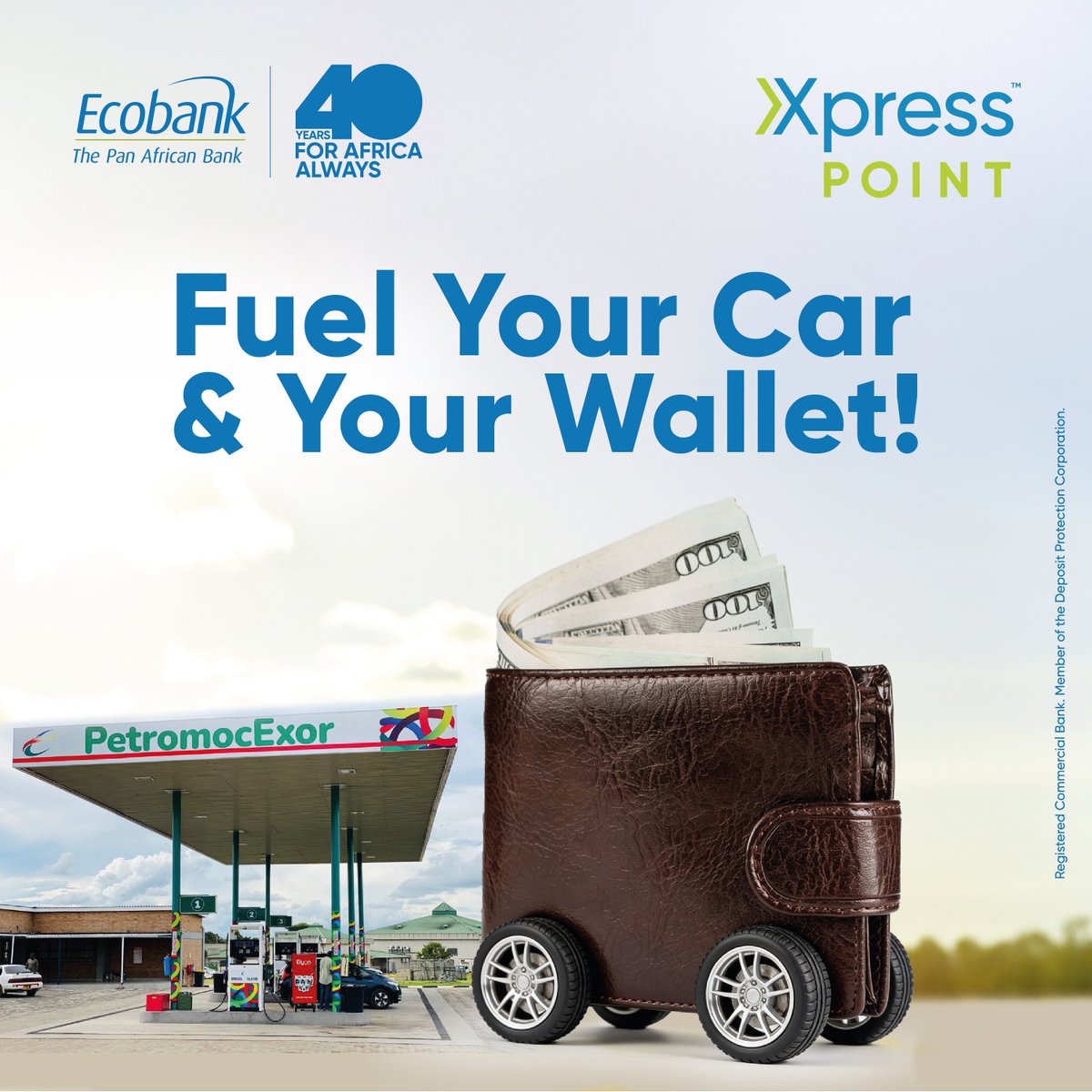 EcobankZW's tweet photo. Great News for everyone!
Whether you are an Ecobank customer or not, Ecobank services are now closer to you. You can now withdraw cash at your nearest PetromocExor Fuel Service Station using either your Visa, Mastercard, Zimswitch, or any international card.

It's quick, easy, and convenient! Get your cash while you fuel up!