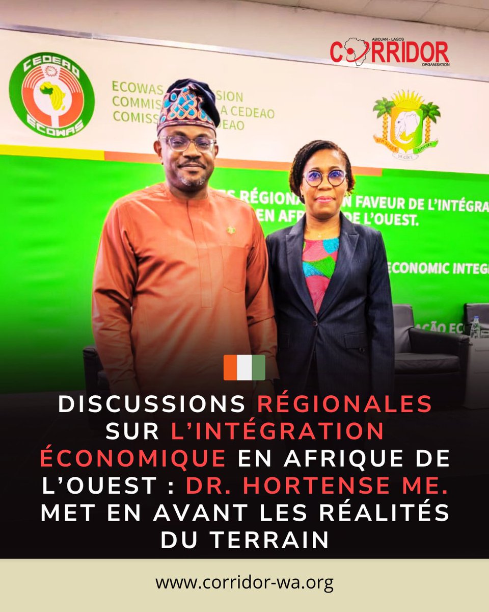CorridorAL's tweet photo. 47h aux frontières, 74 % de paiements informels : l’OCAL alerte au Sommet CEDEAO
Dr Hortense Mé transforme les réalités du corridor Abidjan–Lagos en solutions pour un marché plus fluide et inclusif.

#CEDEAO #IntégrationÉconomique #OCAL #AfriqueDeLOuest #CommerceIntraRégional https://t.co/OPyGapGuiL