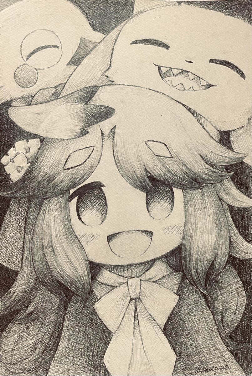 ファンアート、モノ、メェル、バド。 #シニガミ姫と異書館ノ怪物