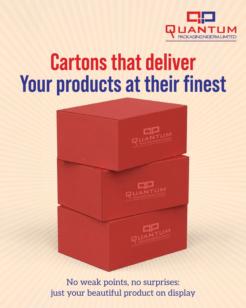 QuantumGroupNig's tweet photo. Your product deserves packaging that reflects the care and thought you've put into making and finishing them the moment a customer picks one up.
Whatever size, shape, and quantity, we are just a DM away: contact@qpnlnig.com | +234 818 700 0020
#QuantumPackaging #Monocartons https://t.co/gBGO1BlNHt