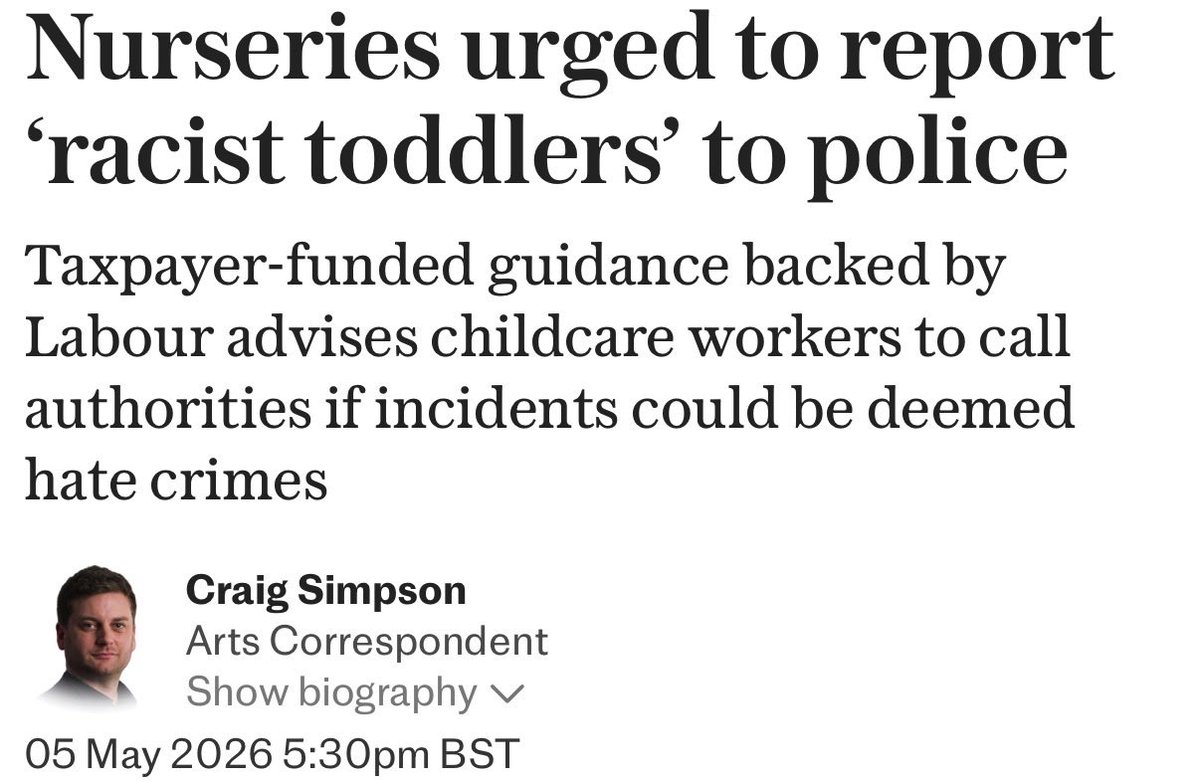 Nurseries have been urged to report “racist toddlers” to the police under taxpayer-funded guidance backed by Labour.

Welsh nurseries are being advised to report young children to the police for “racist incidents” under guidance backed by the Welsh Labour Government.

Recommended