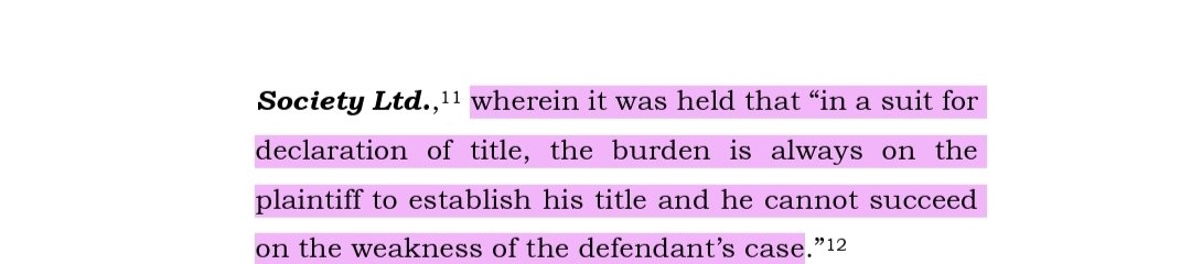 Lawcurb's tweet photo. Plaintiff's Title Burden Remains on Plaintiff
SC reaffirms: In a suit for declaration of title, burden is always on plaintiff to establish own title. Success depends on strength of plaintiff's case, not weakness of defence.
#SupremeCourt #BurdenOfProof https://t.co/S3pzPDGF4B