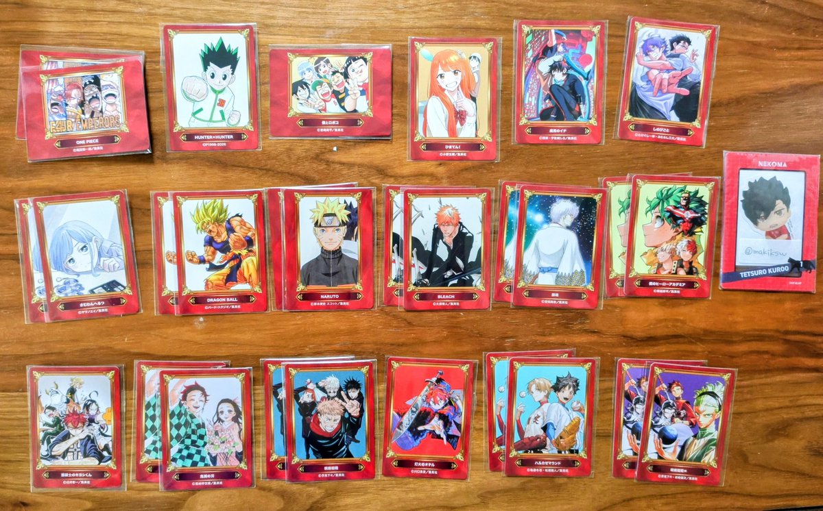 makiksw's tweet photo. 【交換】ジャンプフェア2026 特典
譲：画像のもの（複数あり）
求：異種 ハイキュー黒尾鉄朗（カード類・シール類）
郵送交換のみ📮
※詳細はリプ参照
#ハイキュー #ジャンプフェア #交換 https://t.co/XLfW74N1wz