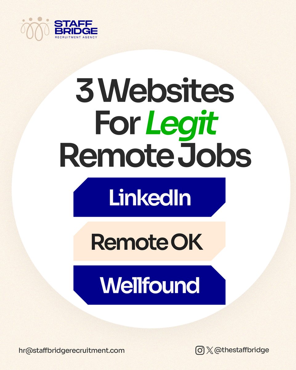 thestaffbridge's tweet photo. Finding a remote job can feel like looking for a needle in a haystack, especially with so many "too good to be true" offers out there. At Staff Bridge, we’re all about connecting you with real opportunities that match your lifestyle.
#TinubuGains Bayern Munich https://t.co/yCpSpJatrO