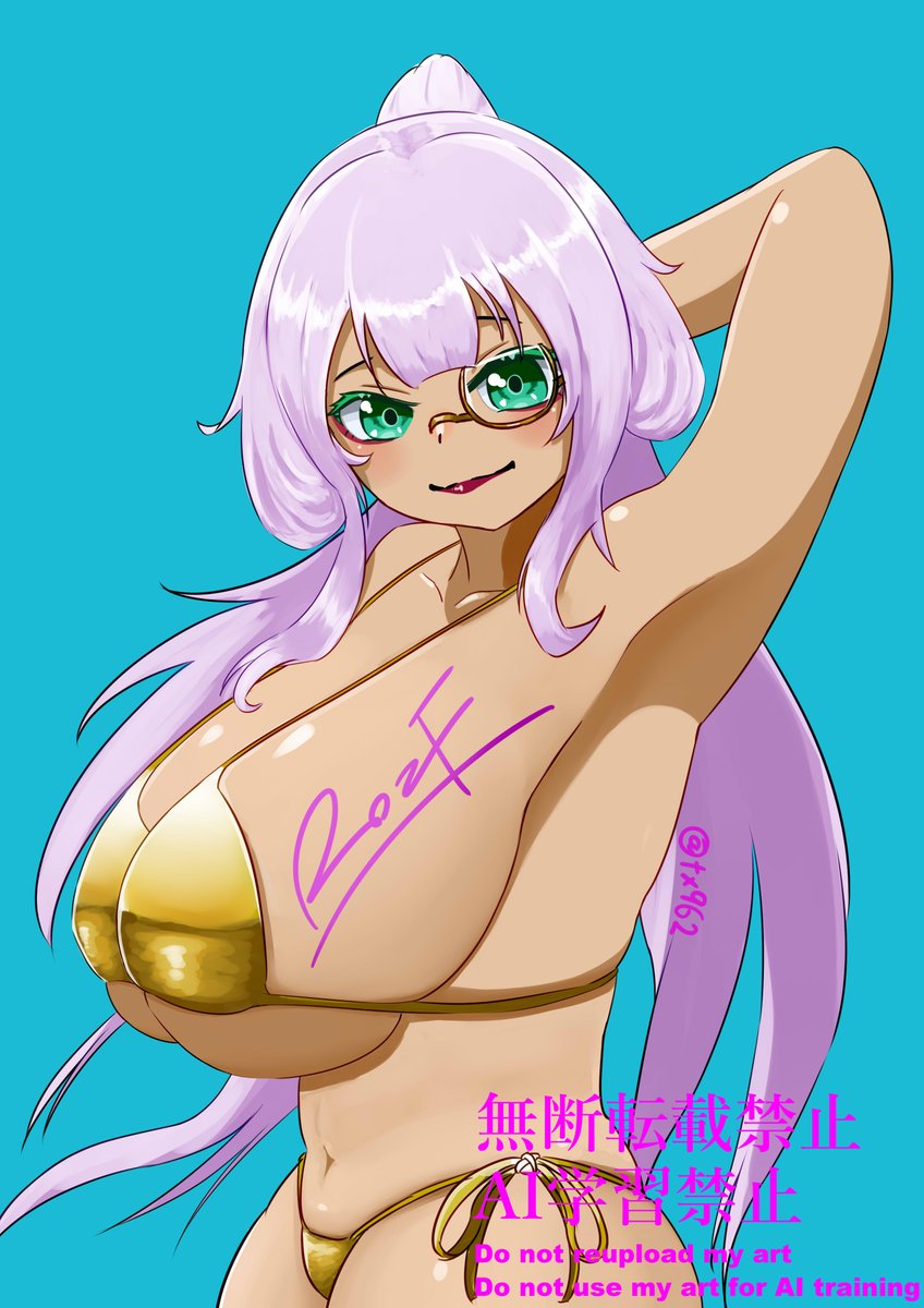 tx962's tweet photo. 今年こそは金ビキニ描きたかったのでうちの子に着せて描いた！
何とかゴールデンウィーク中に間に合った！ https://t.co/YoeazWH76V