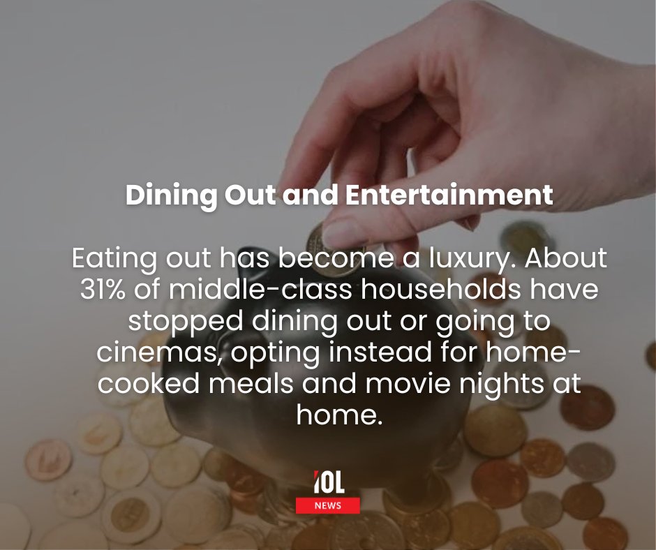 IOL's tweet photo. South Africa’s middle class is tightening budgets, cutting back on dining out, clothing, subscriptions, alcohol, data, and even groceries to cope with rising living costs.
#lifestyle #BudgetCuts #MiddleClassStruggles #CostOfLiving #SavingMoney #SouthAfricaLifestyle
Read on https://t.co/3CVgsJ8LZY
