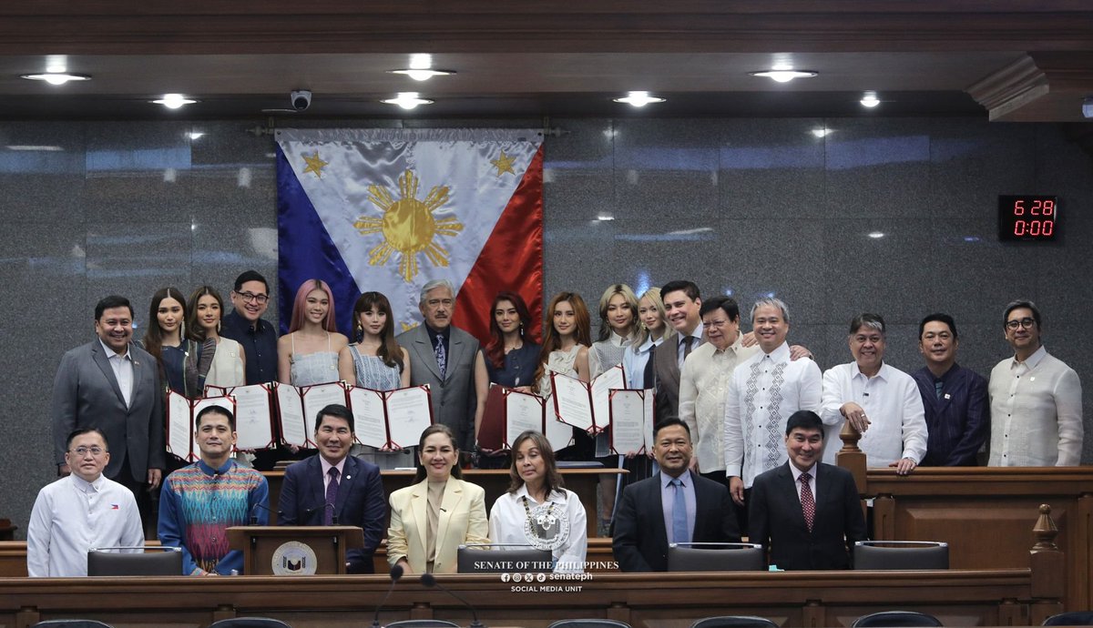 <a href="/risahontiveros/">risa hontiveros</a> <a href="/jvejercito/">JV Ejercito</a> <a href="/SenRobinhood/">Senator Robin Padilla</a> <a href="/IdolRaffyTulfo/">Idol Raffy Tulfo</a> <a href="/sotto_tito/">Tito Sotto</a> <a href="/kikopangilinan/">Kiko Pangilinan</a> <a href="/migzzubiri/">Migz Zubiri</a> <a href="/senatorjoelv/">Joel Villanueva</a> <a href="/bamaquino/">Bam Aquino</a> <a href="/loren_legarda/">Loren Legarda</a> Senate adopts Resolution No. 45 congratulating and commending P-Pop group Bini for bringing pride and honor to the Philippines. #SenatePH