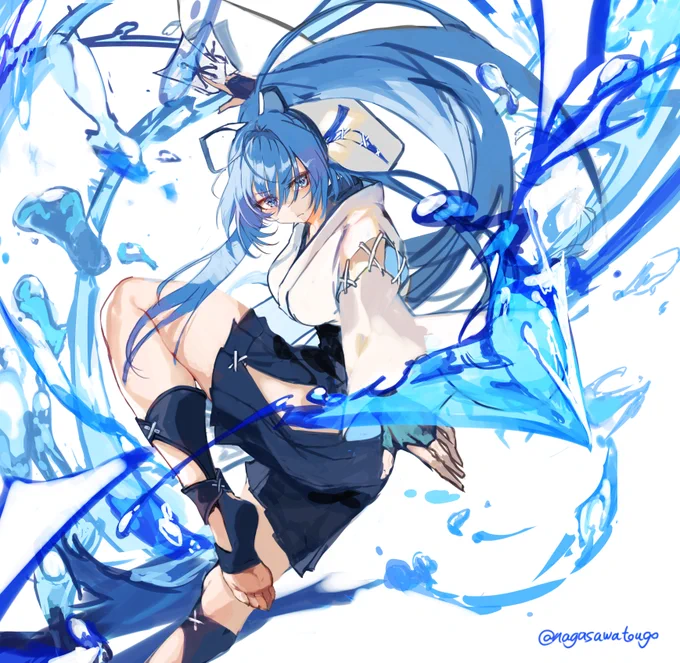 水巫女巫術士ちゃん(再掲) #OC ずっと前にコミティアで出した本の子リメイクしたやつ。 私、水属性の子描きがちな気がする……!