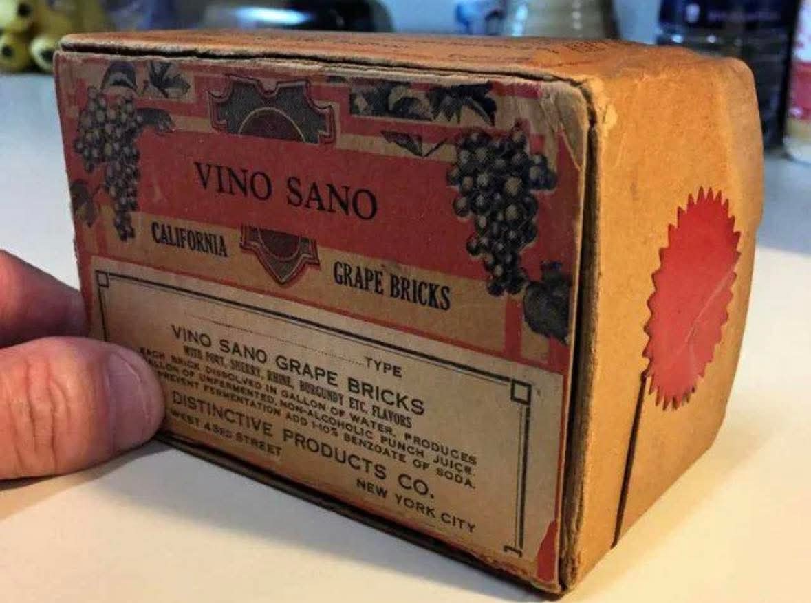 During Prohibition, grape farmers were hit hard because the 18th Amendment wiped out the legal wine industry overnight. To survive, they pivoted to selling “wine bricks,” semi‑solid blocks of concentrated grape juice that were perfectly legal for making non‑alcoholic juice. But