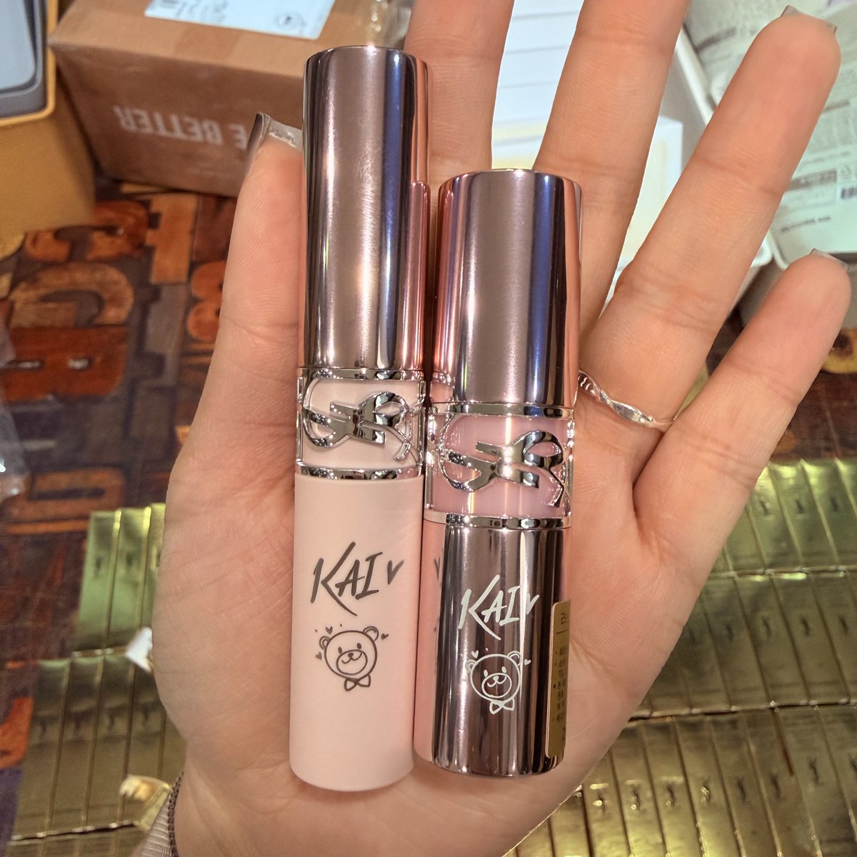 Amnesia0114's tweet photo. similarly, ill give away 2 YSL Beauty engraved Lovenude lipsticks #4 #7 this time.

🇨🇳×1 🇰🇷×1 (sorry for fans from other countries no shipping can be provided yet☹️)

- plz do not sign up for multiple forms, which will void your eligibility.
- plz show proof you are a KAI fan. https://t.co/ONnGslDBus
