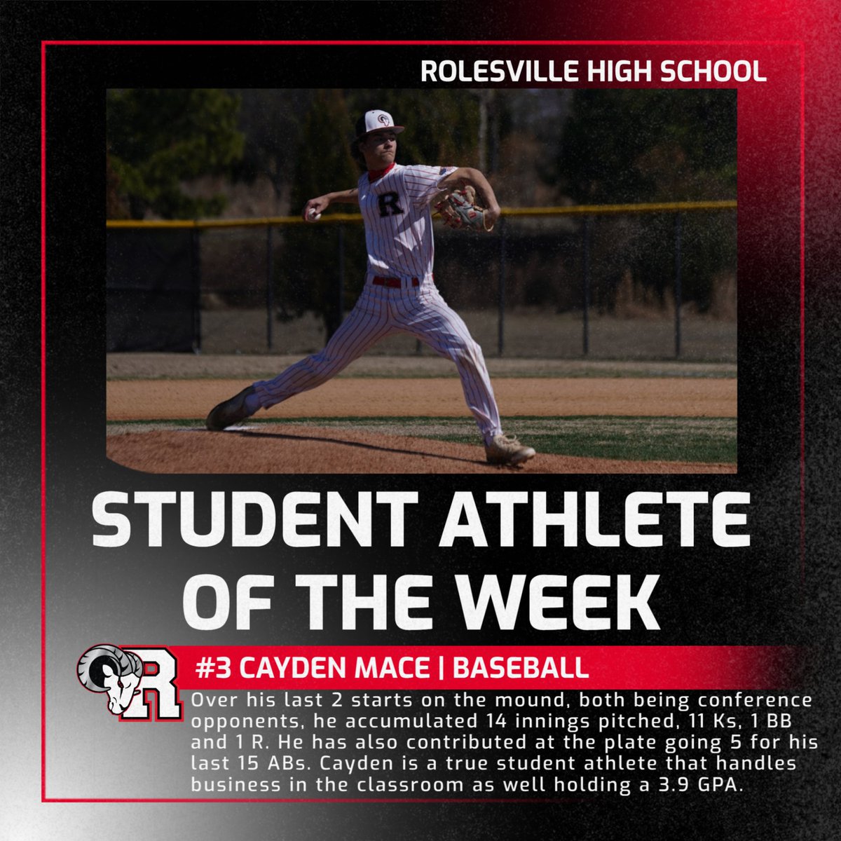 RolesvilleAD's tweet image. Congratulations to our Student Athletes of the Week!
- Tate Bible (Junior | Men's Golf)
- Cayden Mace (Junior | Baseball)
#RamNation