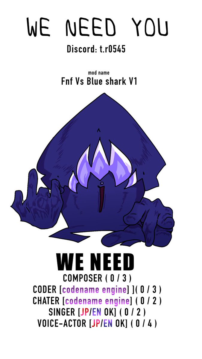 fnfvsblueshark's tweet photo. WEE NEEED YOOOUUUU!!!!!!!!!!!!
As shown in the image

「I'm curious about!! WOW!!!!!!!!!!!」If you think so, please DM or discord

#vsblueshark
#fnfmod
#oil_up https://t.co/jtxPTOEb5i