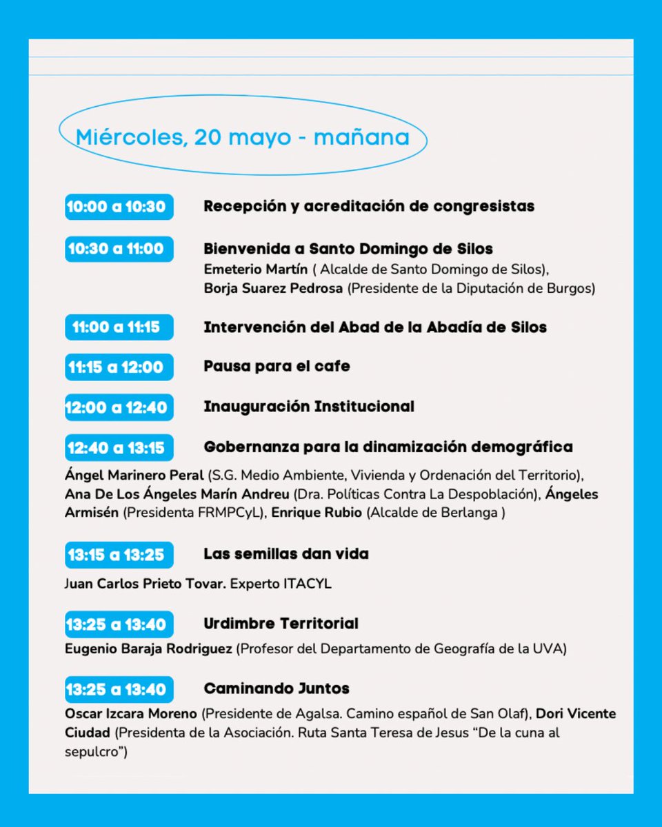 csostdemcyl's tweet photo. El programa del III Congreso de Sostenibilidad Demográfica y Territorial ya está aquí 🌱
👉20 y 21 de mayo | Santo Domingo de Silos

Gobernanza, arraigo, cultura, arquitectura, empresas, patrimonio y mirada internacional para activar soluciones reales en el #mediorural. https://t.co/JXjm5gpcq6