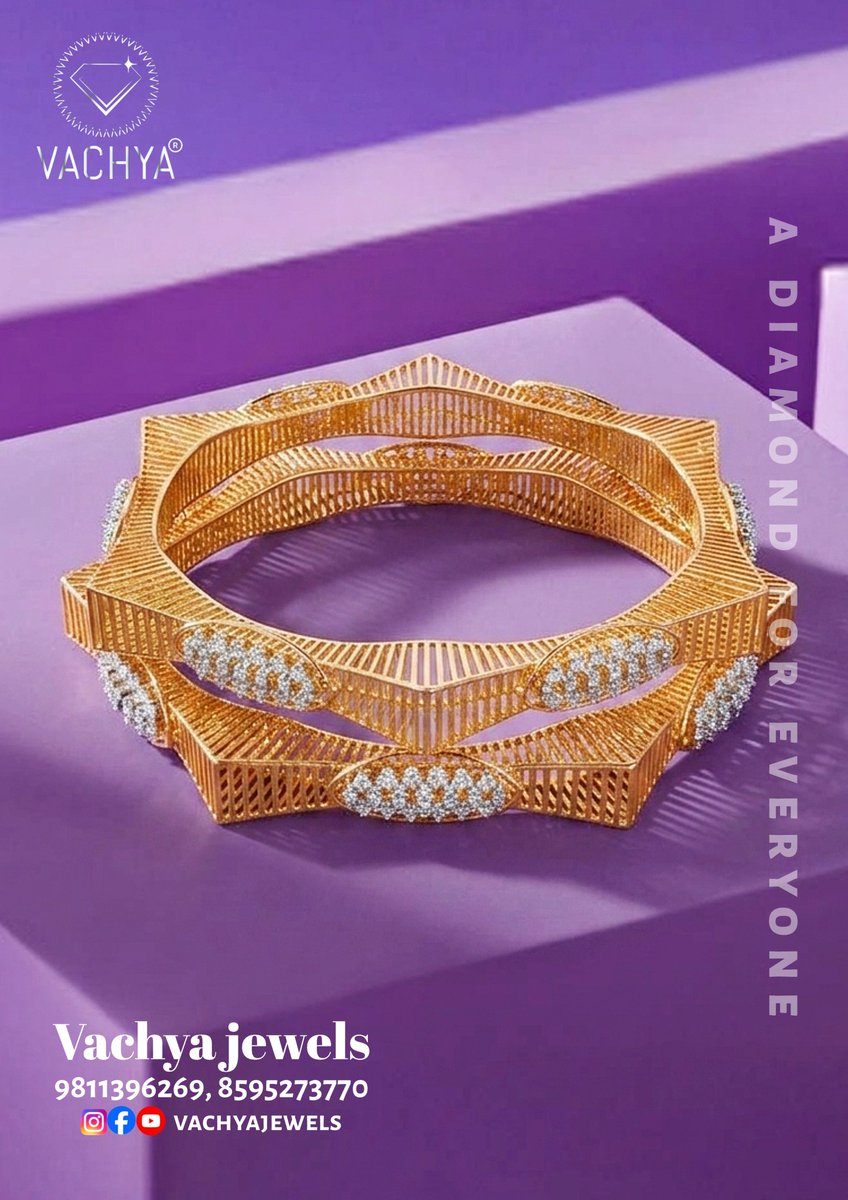 VachyaJ's tweet photo. Geometry that shines. ✨
Check out our latest diamond-studded gold bangles—where modern art meets timeless luxury. Perfect for the woman who loves to stand out. 💎
A Diamond for Everyone. 
📷 100% Hallmarked &amp; Certified Diamonds.
Call to Action : 8595273770 
#VachyaJewels #virel https://t.co/mc2RfVTiSc