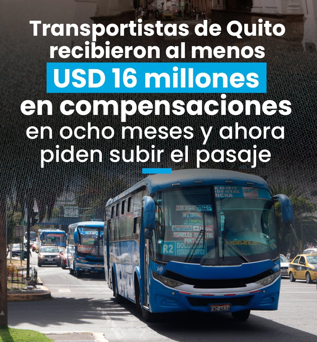 QuitoNoticias1's tweet photo. 🚨 Tras la #eliminación del #subsidio al #diésel, NOBOA entregó 16 millones de dólares en bonos a los #BUSETEROS de #Quito
🔹 Cómo ahora ya no les quiere pagar, presionan al Municipio para que les incremente el pasaje.
👇
https://t.co/RGSxjASQYr https://t.co/5PFGncwfn4