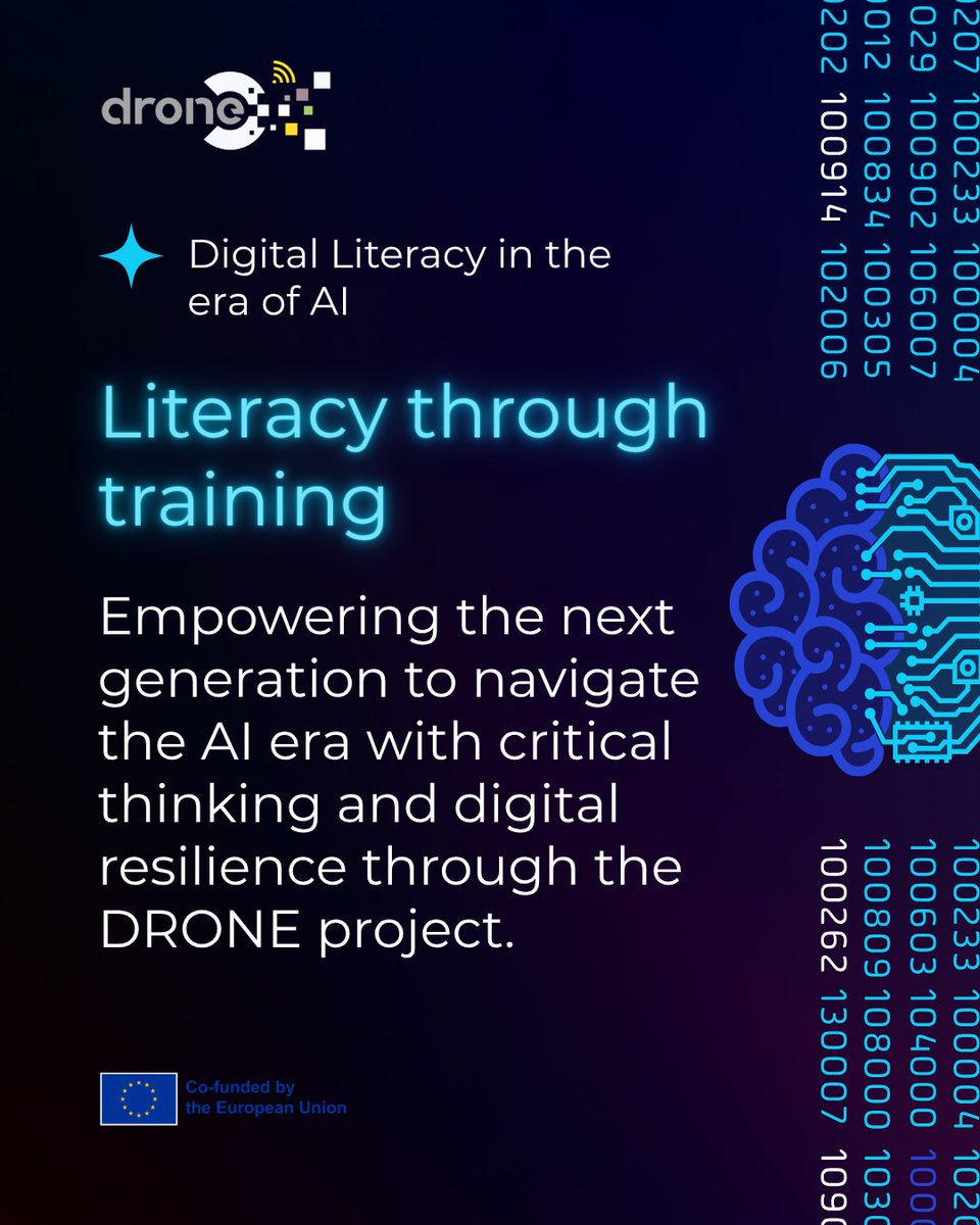 MydroneProject's tweet photo. Our training framework provides educators and youth with the essential skills to navigate AI, combat disinformation, and ensure digital security, with a dedicated focus on supporting vulnerable learners across Europe. Stay tuned! #DRONEprojectEU https://t.co/WIkjfT2Clv