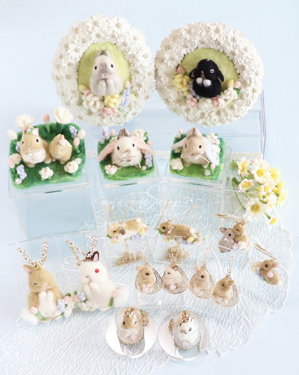 ★ ♡ラムネ♡★花摘みうさちゃんとお家★オブジェプレート★ しらとさんとの2人展 𓊆 ホワイトローズのうさぎたち 𓊇に 出品予定の
