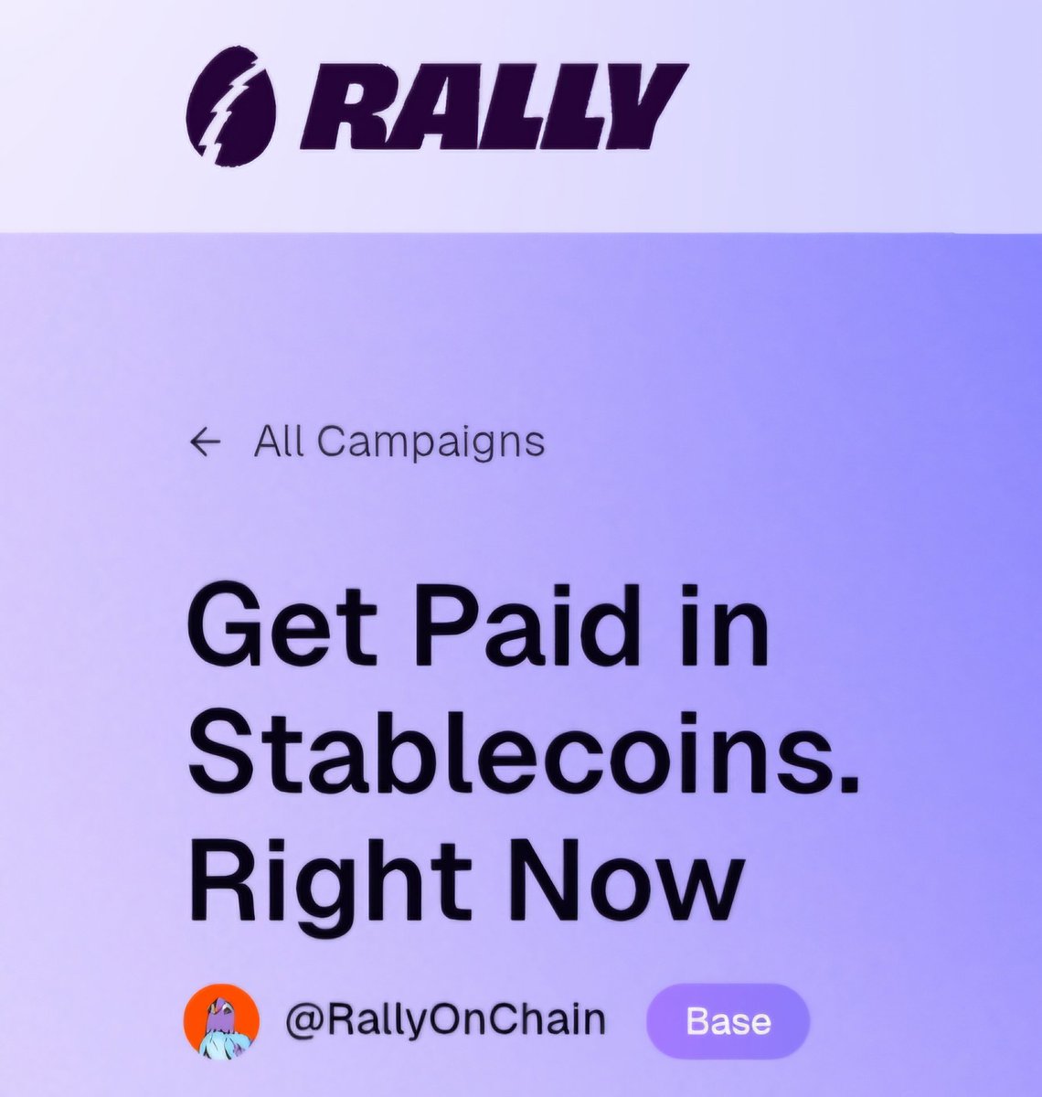 Rajigbolahan6's tweet photo. Most creators in Web3 are still working on credit.

You post, you promote, you push narratives and get paid in points and “maybe later”.
That model just got disrupted.

@RallyOnChain is already paying creators in real stablecoins. Right now. 🧵 https://t.co/cOHun0c1Sp