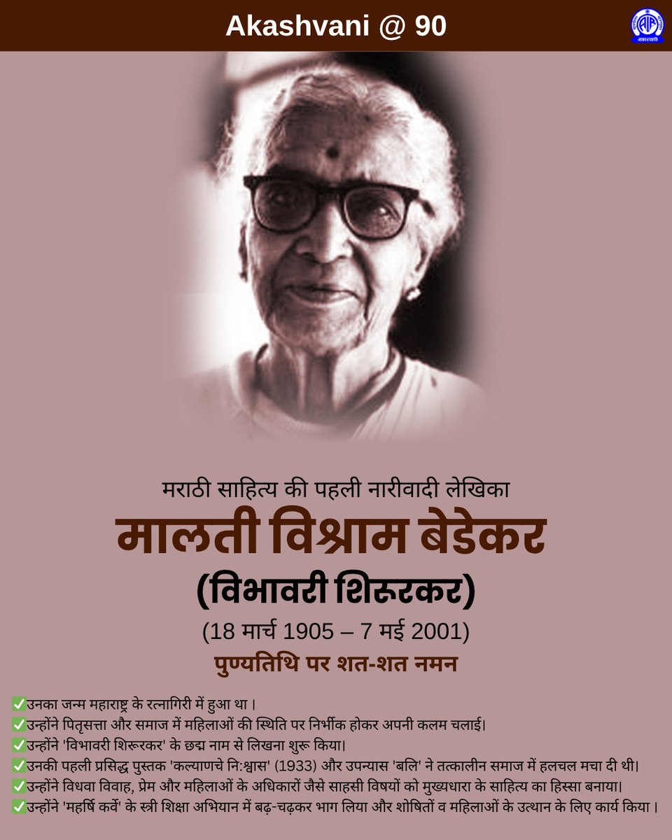 महाराष्ट्र के रत्नागिरी में जन्मी मराठी साहित्य की पहली नारीवादी लेखिका मालती विश्राम बेडेकर (विभावरी शिरूरकर) ने पितृसत्ता और समाज में महिलाओं की स्थिति पर निर्भीक होकर अपनी कलम चलाई और विधवा विवाह, प्रेम और महिलाओं के अधिकारों जैसे विषयों को मुख्यधारा के साहित्य का हिस्सा बनाया