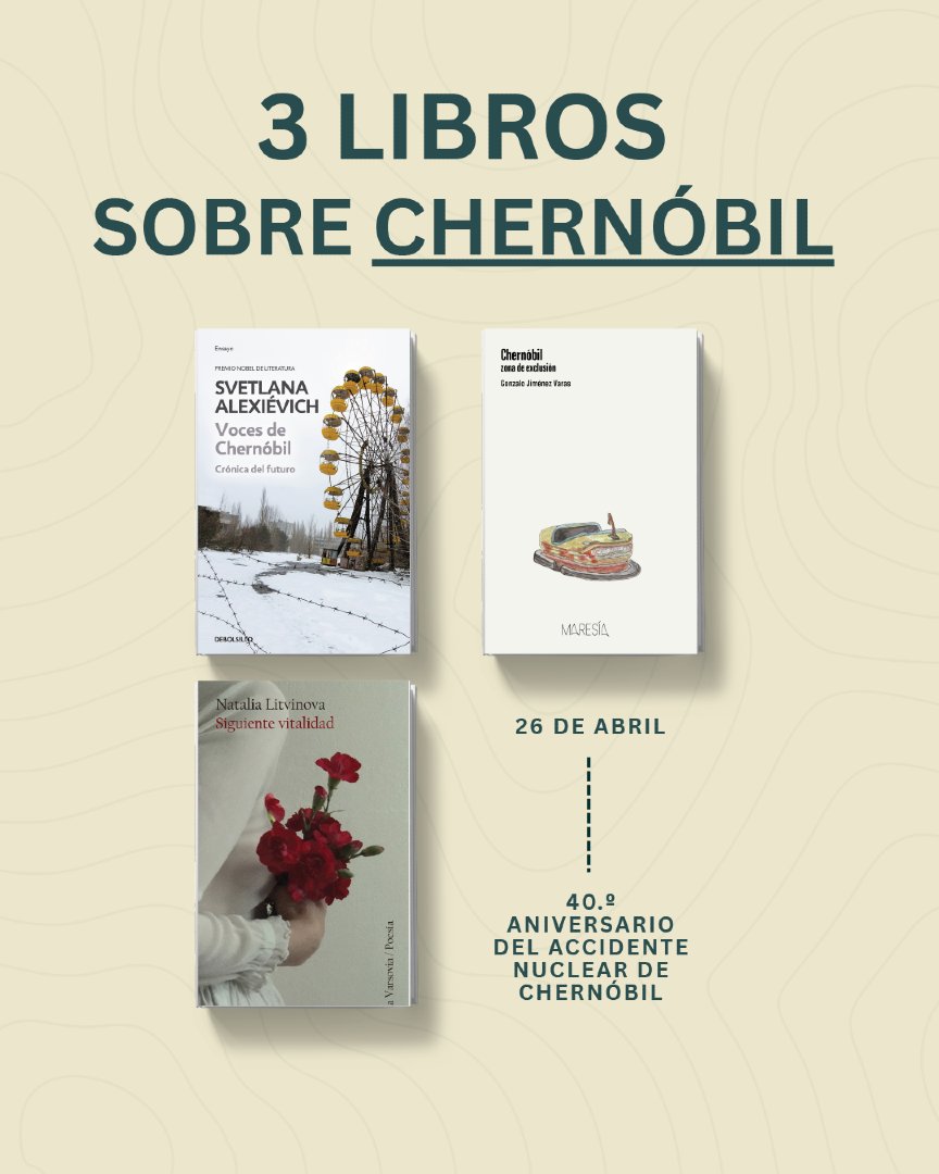 editorialpdp's tweet photo. 📚 El pasado 26 de abril se cumplieron 40 años de Chernóbil, uno de los desastres nucleares más impactantes de la historia. Por ello queremos recomendarte tres títulos imprescindibles que exploran lo ocurrido desde distintas miradas.

👀 Cuéntanos, ¿has leído alguno? https://t.co/uXYZpVNThd