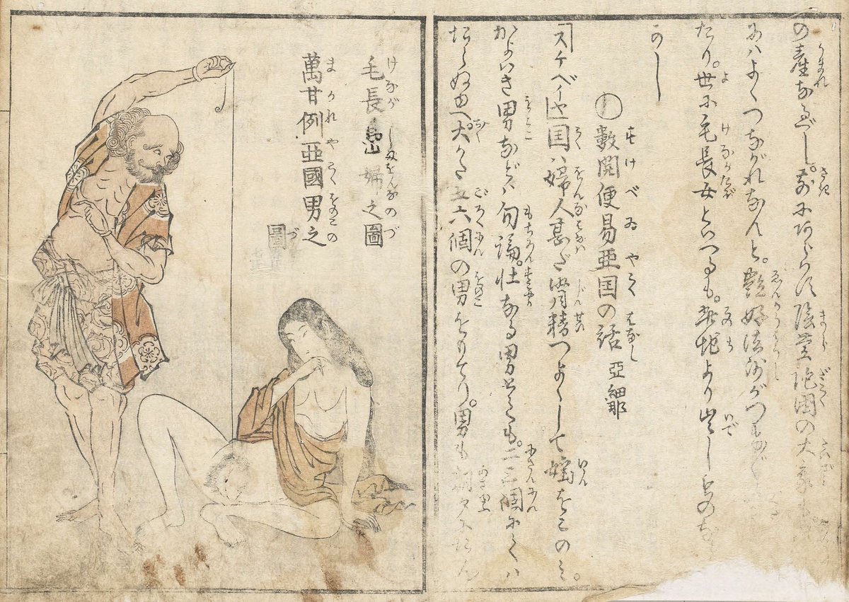 陰毛が一本だけ異常に長い女の春画。
どこの層の性癖に刺さったのかだけ知りたい笑

暁鐘成『万交区新話』
1852年　日文研所蔵