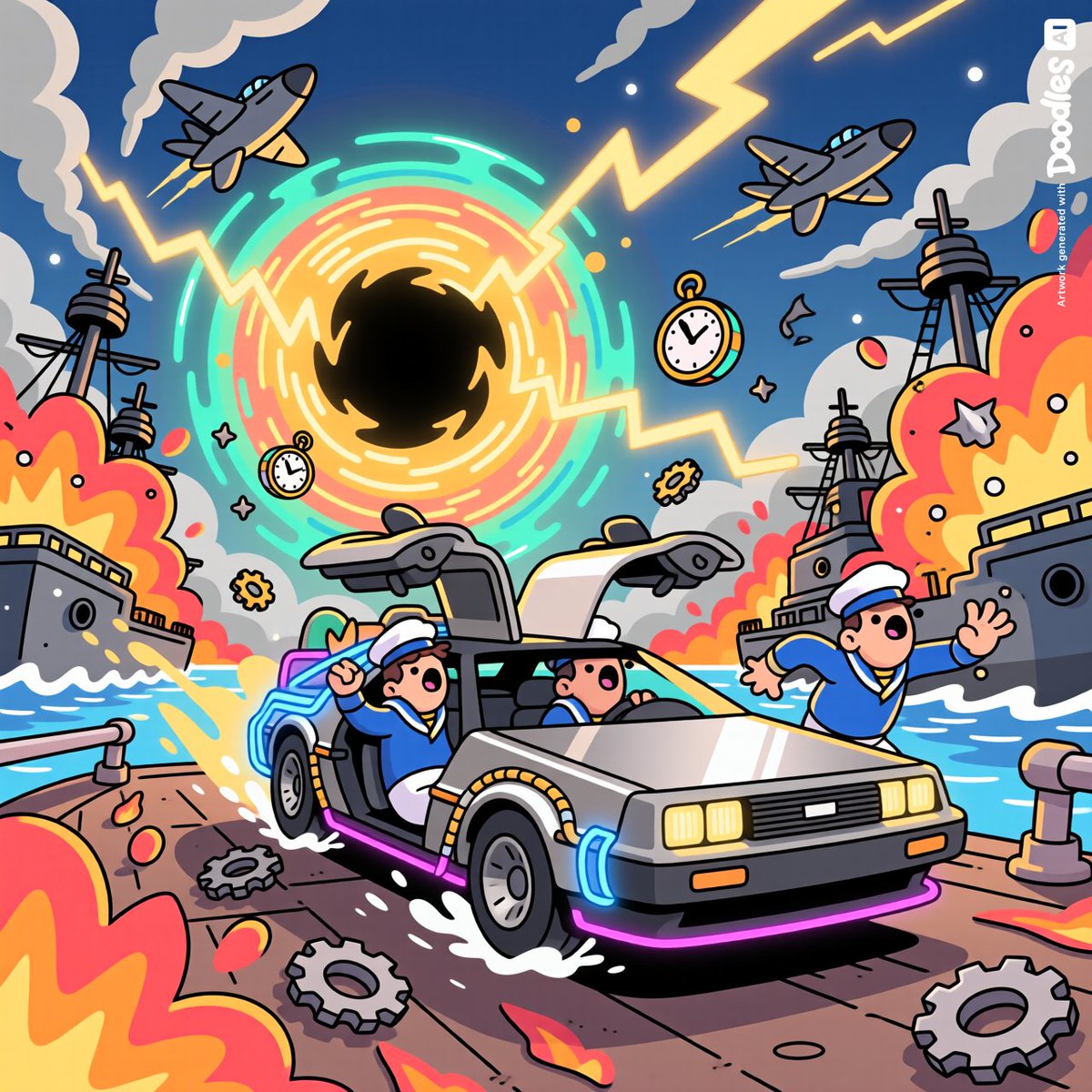 estyeem's tweet photo. POV: the DeLorean malfunctioned and accidentally sent us straight into Pearl Harbor.

@doodles @DeLoreanlabs https://t.co/ePUp8r30oS