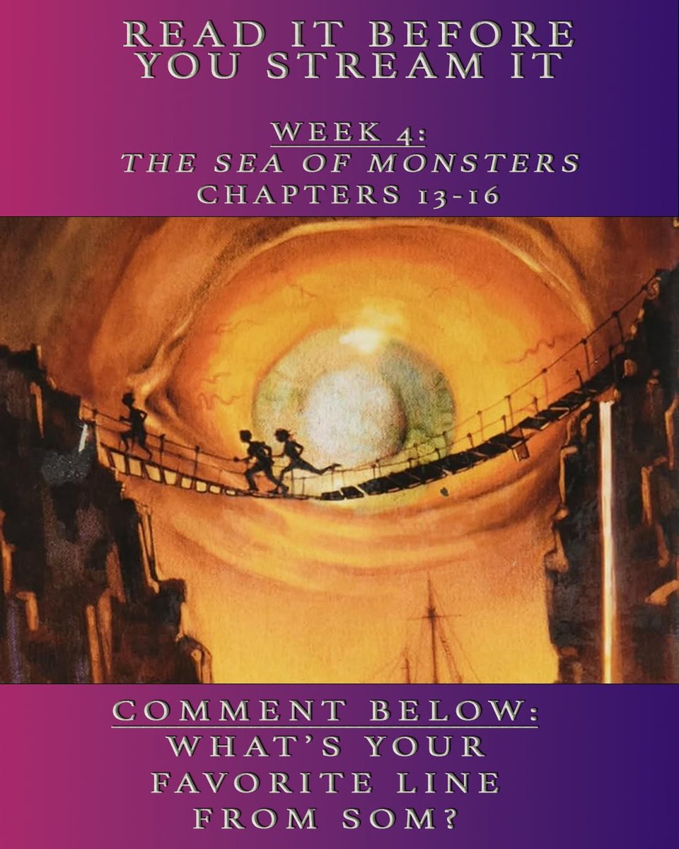 readriordan's tweet photo. We're nearing the end of the quest this week with our Sea of Monsters readalong. Continue on with chapters 13-16 and keep one eye open for the epic conclusion next week! 🌊👁️🌊

Optional side quest: Share your SOM fan art! https://t.co/f0kVprxSRA