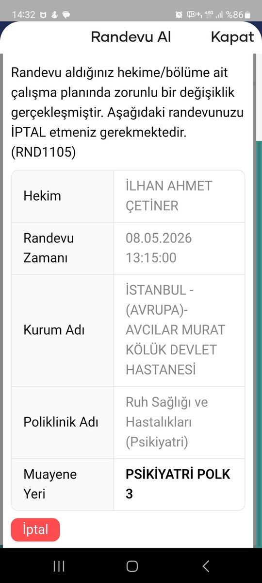 smnaydn's tweet photo. @saglikbakanligi 14 Nisan için psikolog Derya ERYILDIZ' dan randevu aldım. İptal ettiniz. 8 mayıs randevusunu da iptal ettiniz. 2 aydır psikoloji randevu bekliyorum. Ne yapmam lazım? https://t.co/zkI1CtuO9v