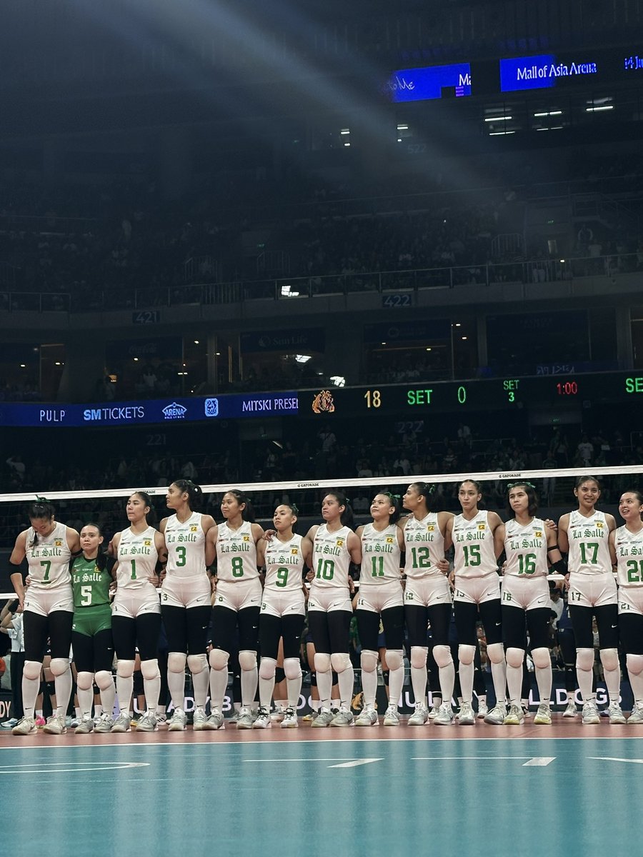 Sunshine really maximizes the DLSU Lady Spikers vs. NU Lady Bulldogs Finals Game 1.

Nunag - 19 exec. sets
Canino - 17 pts
Provido - 12 pts
Reterta - 11 pts
Laput - 11 pts

One more win to get the 13th championship.💚🏹