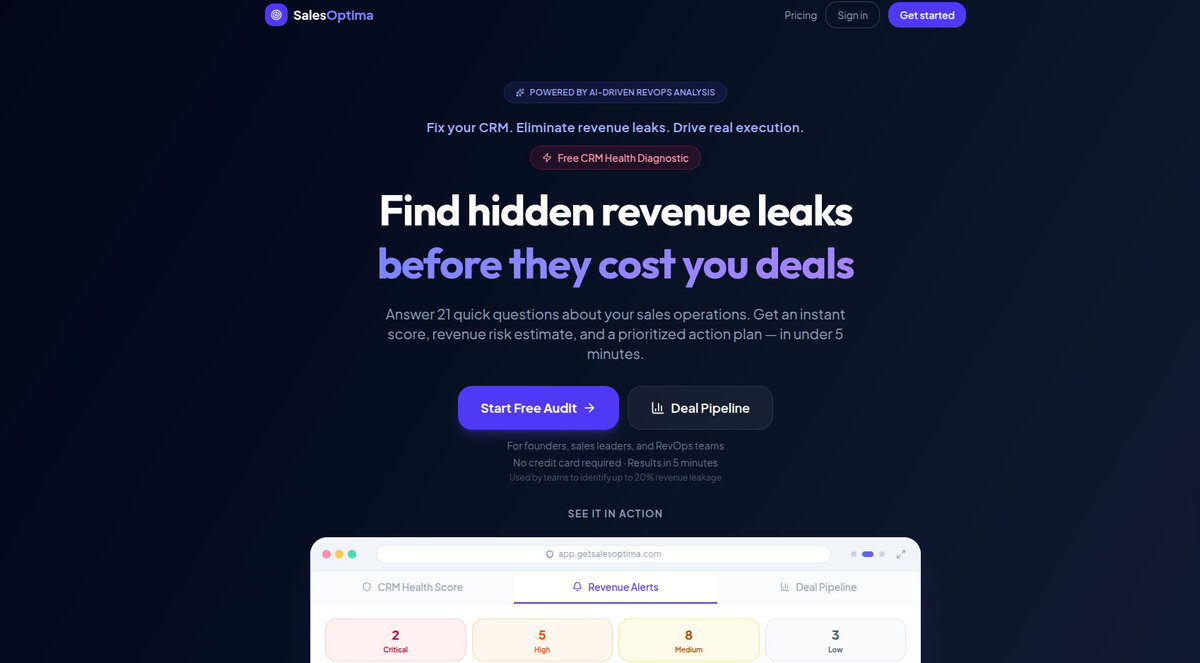 Most teams don’t have a sales problem.
They have a CRM problem.
And it’s silently leaking revenue.
getsalesoptima.com

#RevOps #CRM #SalesOps