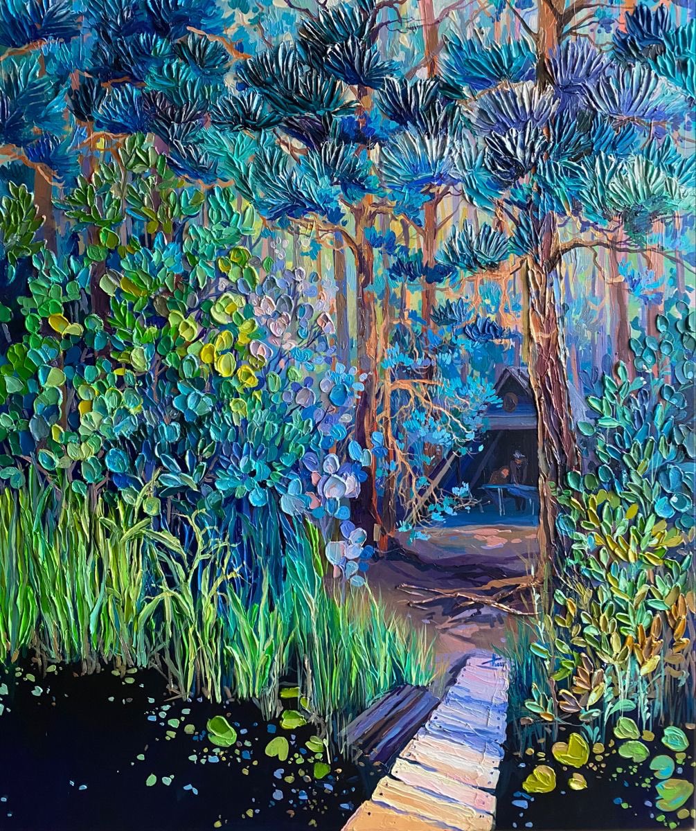 amtrusova's tweet photo. Acrylic on Belgian linen 100×120 cm “Uncle Sasha’s Fishing Spot” 2021

I started this painting in 2019 and finished it only in 2021. Sometimes inspiration comes in waves. You live inside a painting for months, then suddenly you cannot touch the canvas anymore, and only years later you understand how it truly should look. In large countries there is so much nature, so many lakes, rivers, forests, and hidden places far away from big cities. Most people live in megacities, while villages and forest areas stay almost empty. Because of this, local people often begin to feel that a certain lake or fishing spot is “theirs.” Not because they legally own it, but because it is part of their life. They rest there, fish there, sometimes even sell fish from there, build small gazebos, improve the area, bring things there, because it is allowed and because this is simply how people live with nature. And usually they happily share these places with strangers who arrive with kindness and respect. This place was called “Uncle Sasha’s Fishing Spot.” We arrived there by boat because reaching it by car was almost impossible unless you knew hidden forest roads that do not even exist on Google Maps. After some time the owner of the place appeared and politely tried to send us away, but kindness and smiles did their work. By the end we separated almost like friends, and Uncle Sasha told us, “Come visit us again.” Sometimes there is no need to argue that “everything belongs to everyone.” If a local person says it is their place, let it be so. You can simply respect that feeling, make friends, and then the place becomes yours too for a little while. 

#texturedart #acrylicpainting #landscapepainting #impressionism #natureart