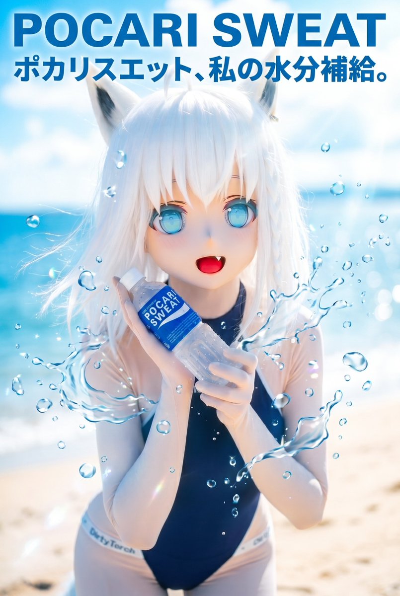 HirakuHitasu's tweet photo. 「🧊ポカリスエット、飲んで、生きよう。」
不是广告！Not an AD! ( ´･֊･` )

📷 @OriginKigu 
🎭 @MoyuKig 
👙 #DirtyTech 

#kigurumi #kig #白上フブキ #絵フブキ #水着 #ポカリスエット https://t.co/dBGcSzDE8v