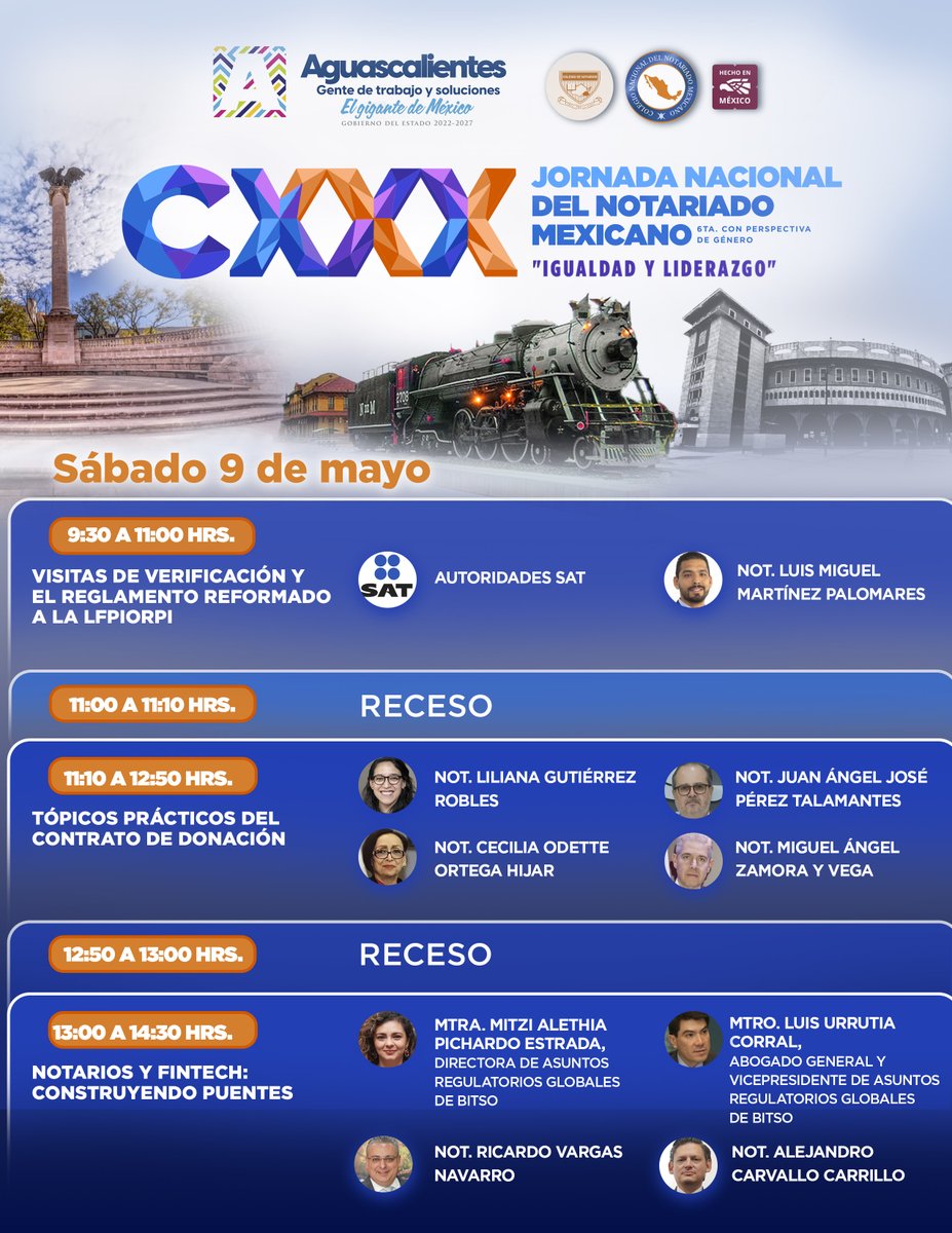 notariadomex's tweet photo. Conoce el programa de la CXXX Jornada Nacional del Notariado Mexicano, 6ta con perspectiva de género "Igualdad y liderazgo" que se celebrará el 7, 8 y 9 de mayo, 2026, en la ciudad de Aguascalientes, Ags.

Regístrate en https://t.co/9hO4zy2TRg

#JuntosPorElNotariado #JornadaNacional #NotariadoMexicano