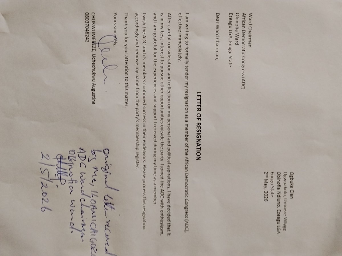 uccountrylight's tweet photo. My letter of resignation from the African Democratic Congress (ADC) https://t.co/g2HqD8DVp5