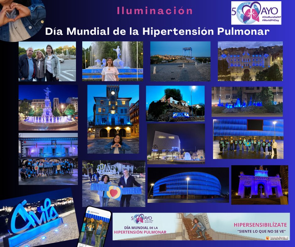 ANdHP's tweet photo. yer, 5 de mayo con motivo del #DíaMundialHipertensiónPulmonar, diferentes lugares se llenaron de luz como símbolo de apoyo a las personas que conviven con esta enfermedad.
Esto refleja un mensaje claro: seguir concienciando y trabajando por un diagnóstico más temprano https://t.co/l5NwlacCLH