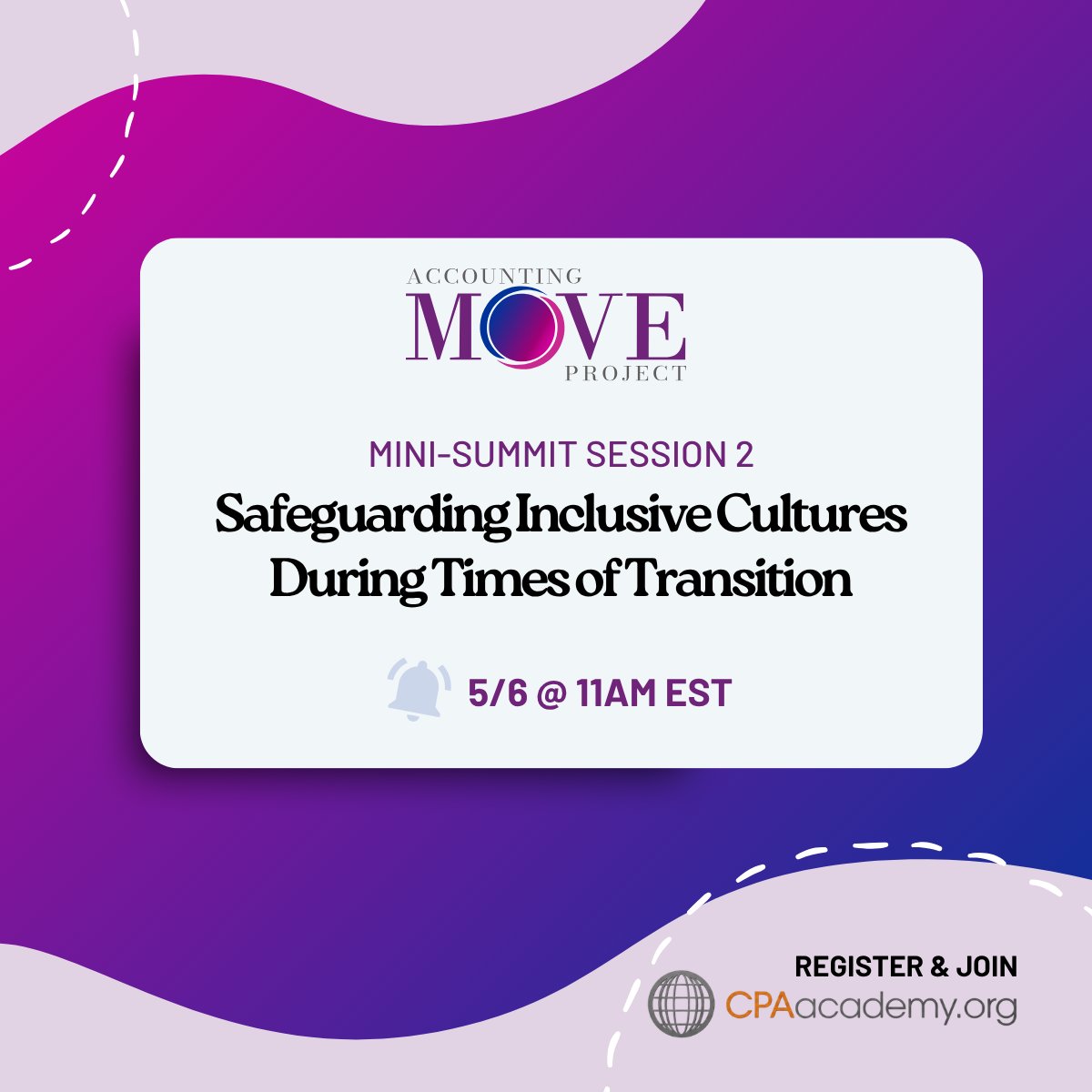 MoveAccounting's tweet photo. Don't forget to register for Session 2 of our Mini MOVE Summit - Safeguarding Inclusive Cultures During Times of Transition

Shane Lloyd will be going LIVE at 11 am ET! Grab your coffee or Diet Coke and meet us at https://t.co/03BifbiVAo.

#AccountingMOVEProject https://t.co/NX8z6EoNZQ
